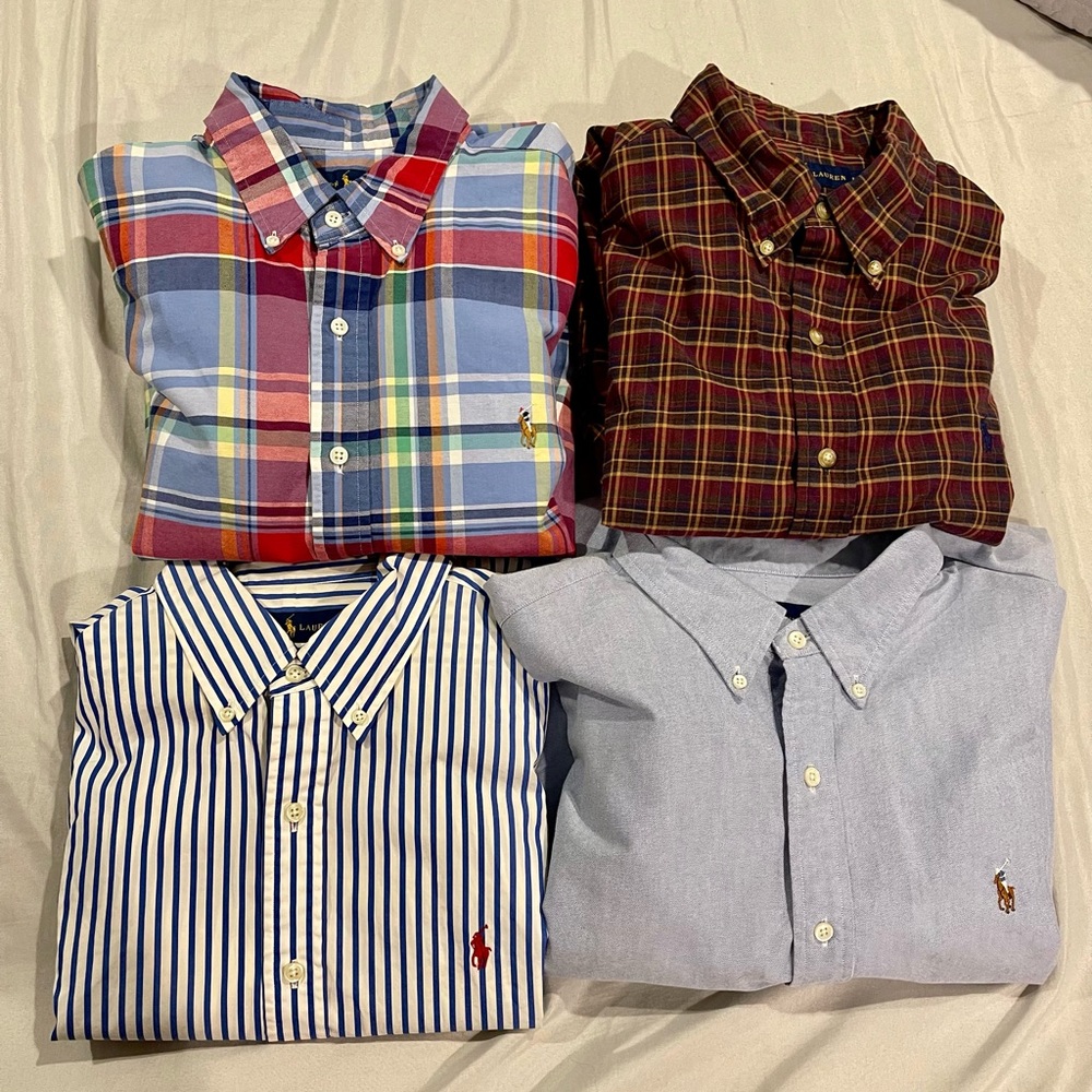 Lot of 4 Large Ralph Lauren button up long sleeve shirts.